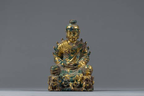 Wuhu-16-nation period gilt bronze buddha: H: 4.1 in. (10.5 cm)