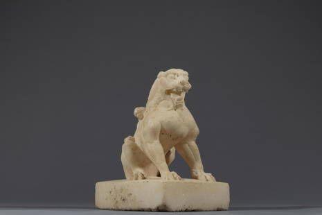 Tang powerful marble lion: H: 6.3 in. (16 cm)