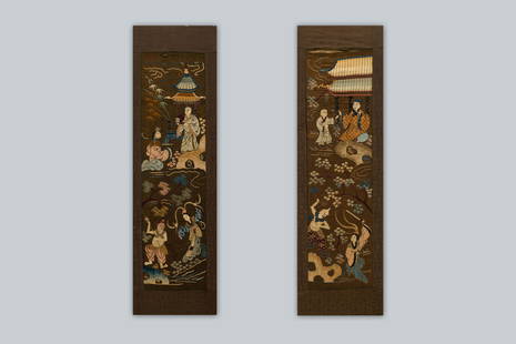 Later qing dynasty person embroidery hanging panel: L: 15.7 in. (80 cm) D: 8.2 in. (21 cm)