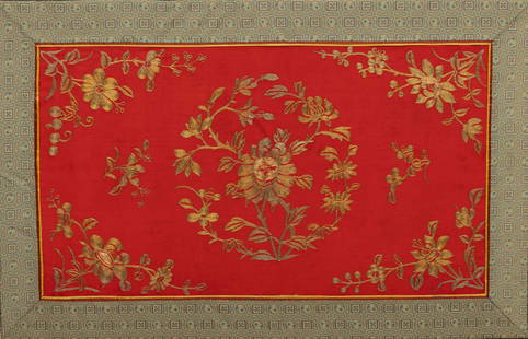 Qianlong dynasty red grand gold embroirery: L: 24.8 in. (63 cm) D: 14.1 in. (36 cm)