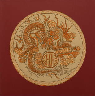 Later qing dynasty dragon ornamentation embroidery: D: 17.3 in. (44 cm)