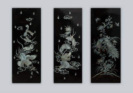 Min guo dynasty mother of pearl cultural relics hanging piece: L: 19.3 in. (49 cm) D: 7.4 in. (19 cm)