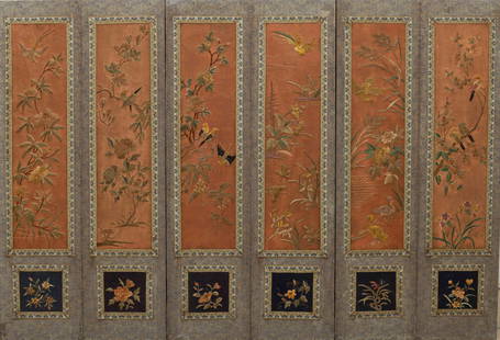 Min guo dynasty painting of flowers and birds six little screen: L: 31.7 in. (80.7 cm) D: 46.3 in. (117.8 cm)