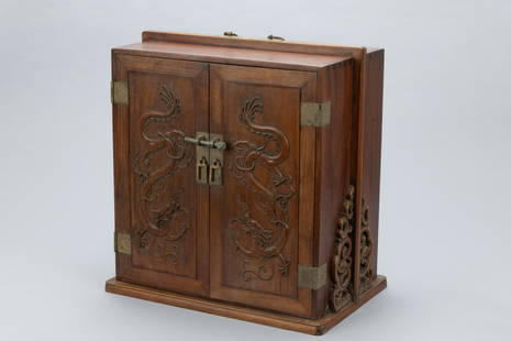 Qing dynasty red wood offical box with double dragon derection: H: 16.9 in. (43 cm) L: 16.1 in. (41 cm) D: 10.6 in. (27 cm)