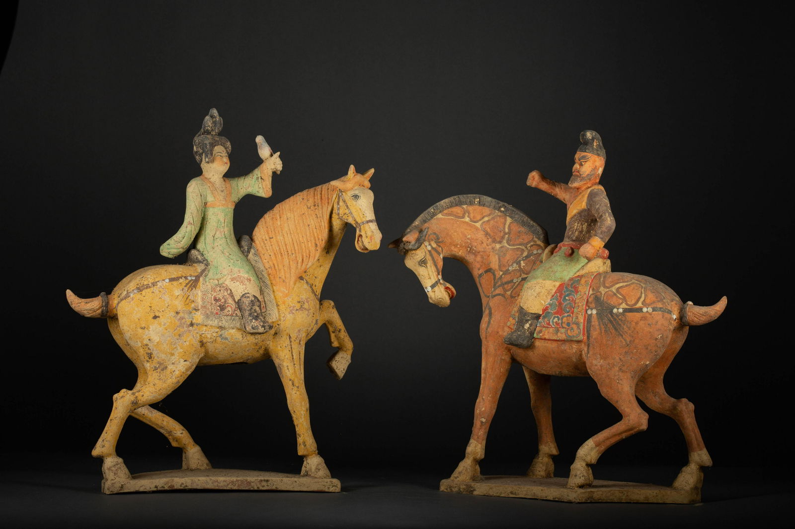 Tang Sancai(tri-glazed pottery) walking horse and rider,Tang Dynasty (1 of 6)