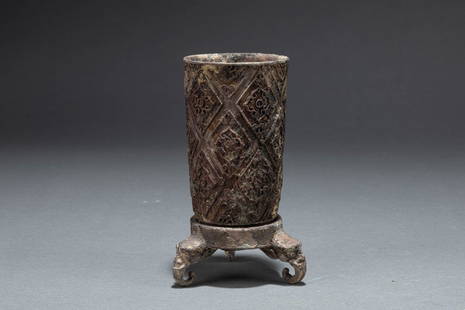 A bronze gilding foral cup, Tand dynasty: H: 4.3 in. (11 cm) D: 2.6 in. (6.8 cm)