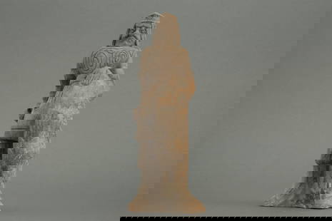 A pterracotta warrior, Tang dynasty: H: 12 in. (30.5 cm)