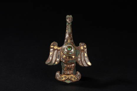 A inlaying with silver and gold inlaid with turquoise hook, Han dynasty: L: 4.1 in. (10.5 cm) D: 2.6 in. (6.8 cm)