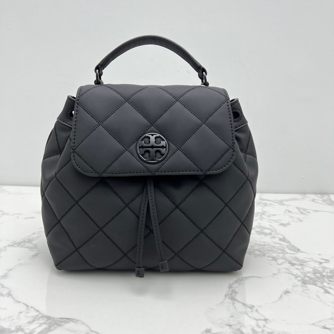 TB willa: Toryburch Willa nubuck leather Chanel-style backpack with quilted drawstring design, women's backpack, handbag shoulder bag, black grey, 24x12x21CM. A wonderful gift for you or your loved one. We offe