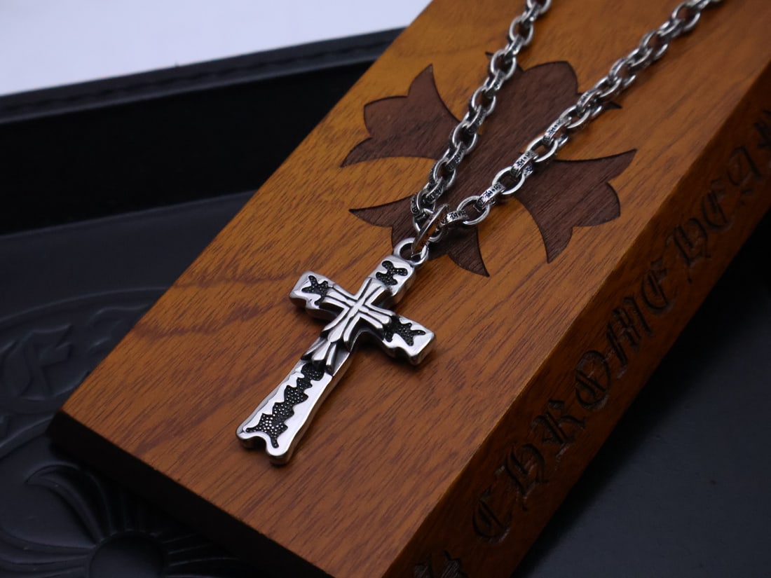 Chrome Hearts Alphabet Chain: Chrome Hearts letter chain, etched letter chain, hand-engraved with apocalyptic coded messages, Gothic diamond-encrusted cross embellishment, a rebellious bible tearing apart mediocrity, Thai silver g