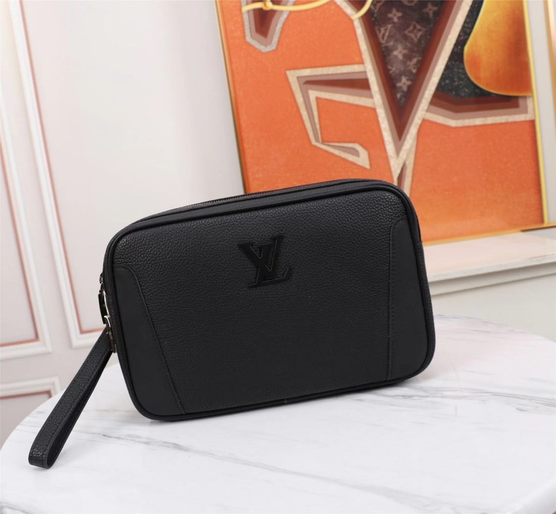 LV Men's Handbag: LV Men's Handbag with Detachable Leather Wrist Strap, Eco-friendly Edge Finish, Stylish and Trendy. Color: Black. Size: 26 x 16 x 5 cm. A wonderful gift for you or your loved one. We offer consoiled s