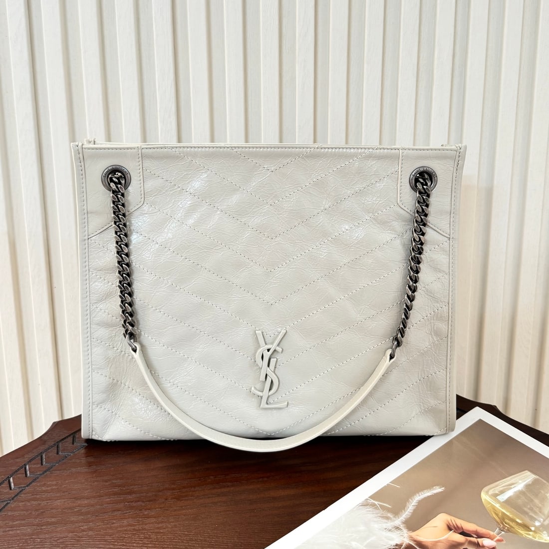 Yves Saint Laurent LOULOU PUFFER Mini Double Chain Terms!: LOULOU PUFFER Mini Double Chain Bag! Made with soft, supple lambskin, grosgrain lining, V-quilting, and a sliding chain shoulder strap, it can be worn over the shoulder, as a hobo bag, carried by hand