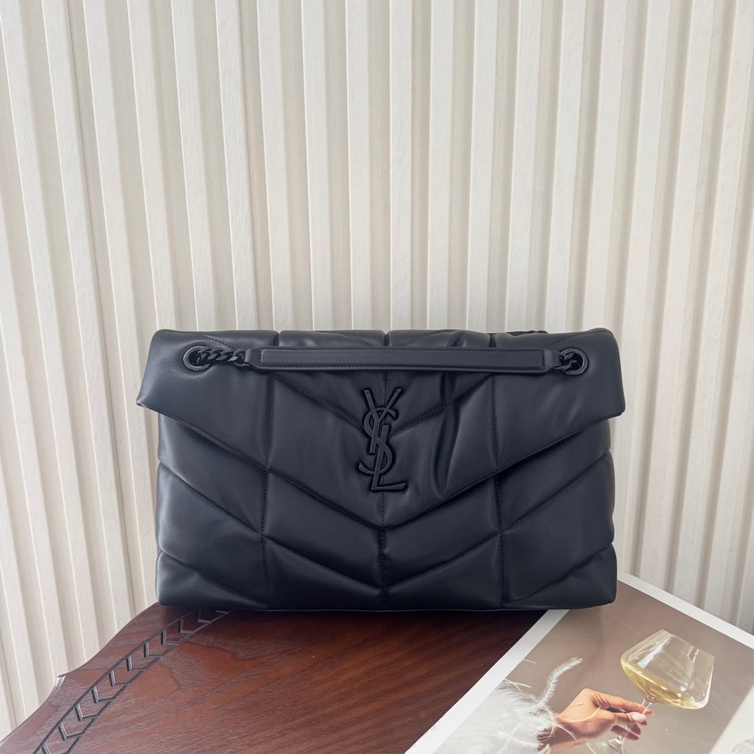 Yves Saint Laurent Louis Puffer Large Quilted Flat Lambskin Bag: LOULOU PUFFER Large Quilted Flat Lambskin Bag: Soft and supple lambskin with a grosgrain lining. Spacious yet lightweight, it can be worn in multiple ways: shoulder, crossbody, hand-carry, or casual s