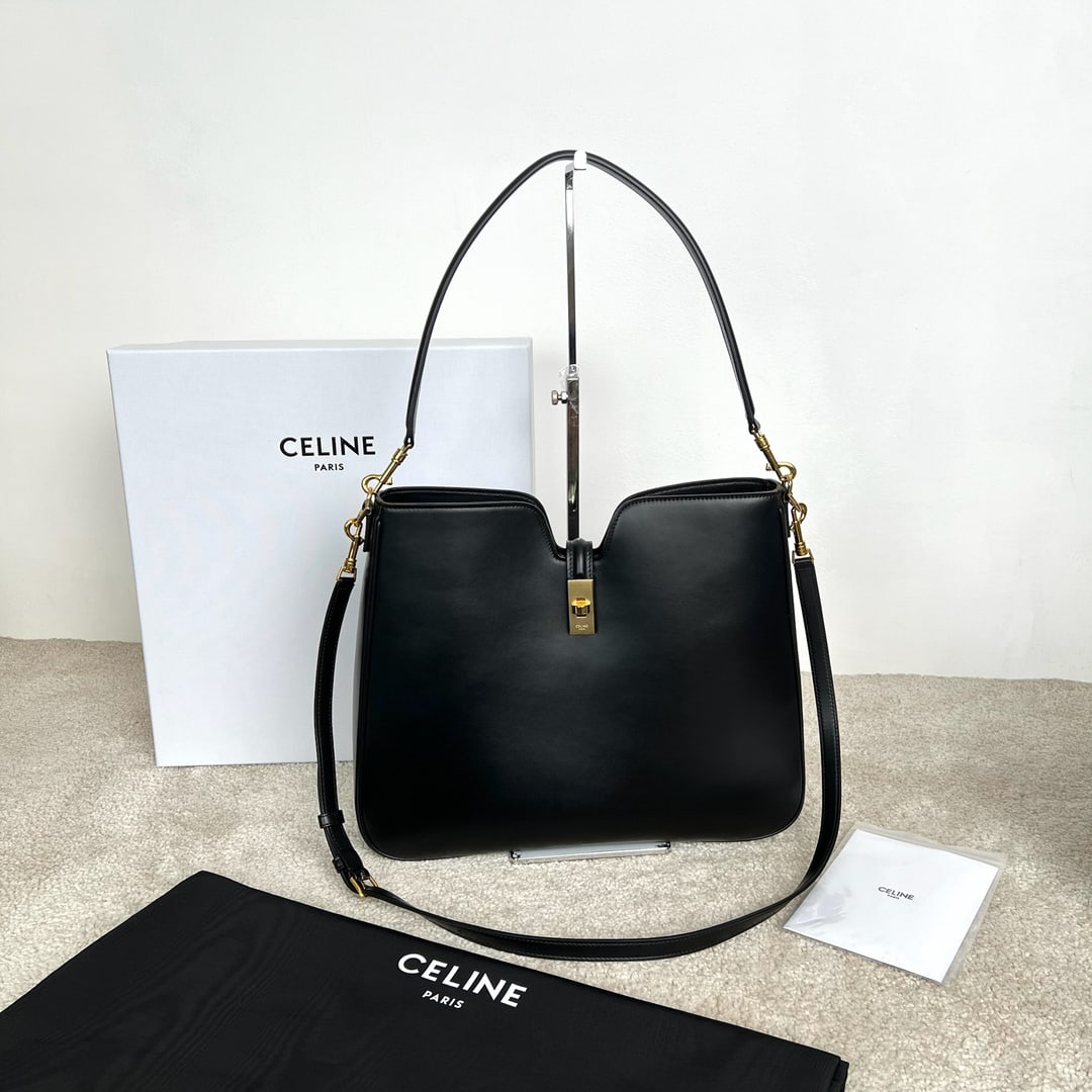 Celine: 16 SOFT Medium Smooth Cowhide Leather Handbag (36 x 29.5 x 7 cm) This style can hold an iPad and other smart tablets. Cowhide leather, sheepskin lining, crossbody and shoulder carry, turn-lock closure
