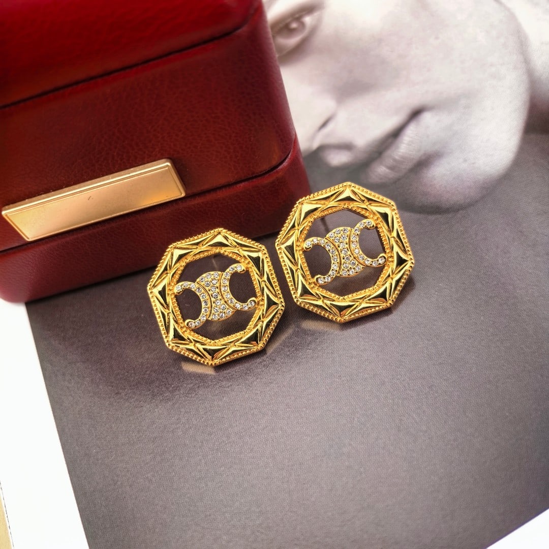 Celine gold stud earrings: Celine gold stud earrings feature a unique and distinctive design that will redefine your perception of traditional earrings and make you incredibly charming. A wonderful gift for you or your loved on