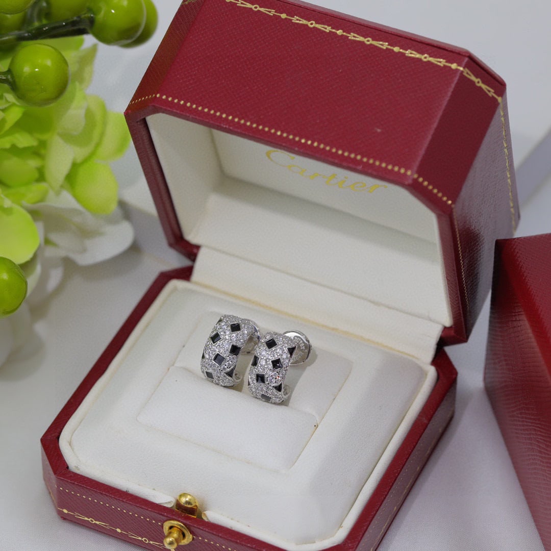 Cartier Leopard Earrings: Cartier Leopard Print Stud Earrings with UFO-shaped Earplugs, Hypoallergenic Material, Logo, and Diamond-Studded Luxury Earrings. The dangling earrings are very flattering and slimming. A wonderful gi
