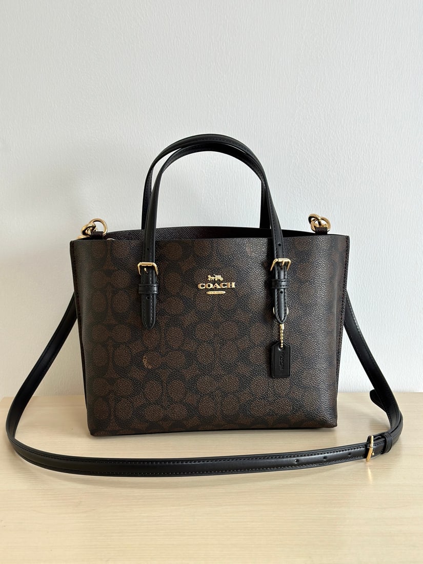 coach Mollie: The Coach Mollie 25 series tote crossbody bag is made of PVC monogram canvas and top-grain cowhide leather, making it sturdy, durable, and scratch-resistant. It's small and cute, with just the right a