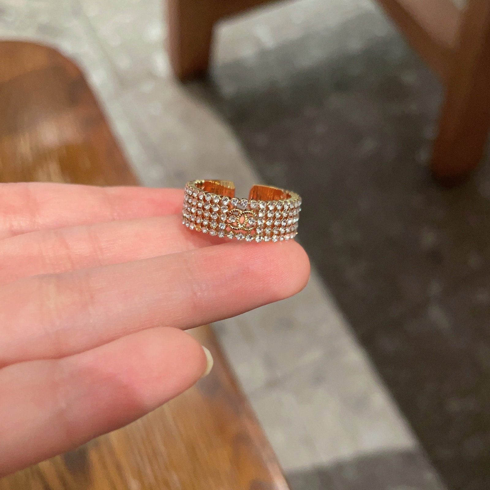 Chanel double C logo ring: Chanel double C logo ring! The simple design is exquisite, makes your hands look whiter, and is very versatile, easily layered with other styles. A wonderful gift for you or your loved one. We offer c