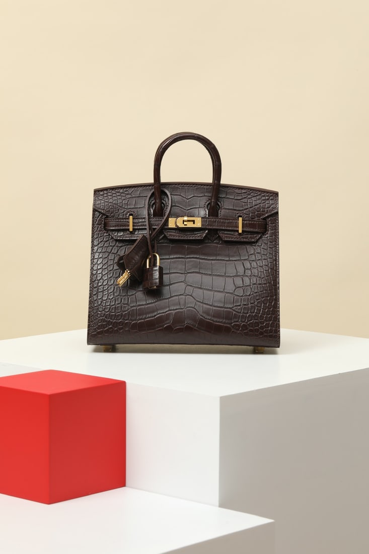 Hermes: Model: BK20 Code: BK2001600 Color: 46 Ebony Dimensions: Length 20cm x Depth 16cm x Width 11cm Material: Matte American Alligator (pressed square opening) Birkin 20 Alligator Handbag, interior zip pock