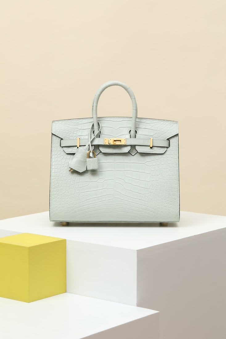 Hermes: Model: BK25 Code: BK2502300 Color: OW Crystal Grey Dimensions: Length 25cm x Depth 20cm x Width 13cm Material: Matte American Alligator (pressed square opening) Birkin 25 Alligator Handbag, interior z