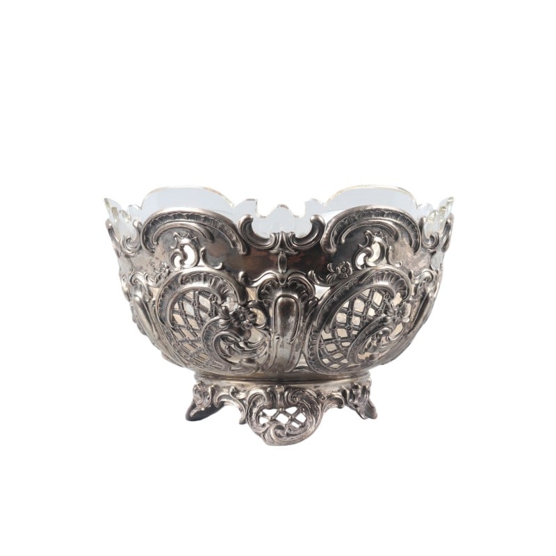 Silver Openwork Floral Dish: H 12cm Mouth 20cm Weight 404.5g