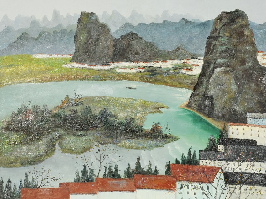 Wu Guanzhong ?C Mountain Village: L 120cm W 90cm