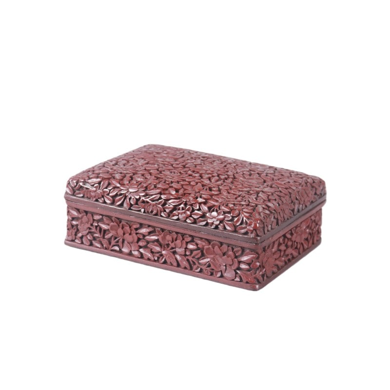Qianlong Period Carved Red Lacquer Floral Covered Box: H 5.5cm L 15cm