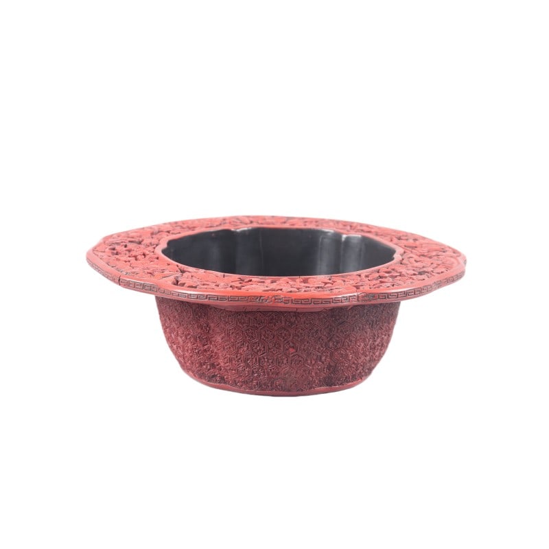 Carved Red Lacquer Floral Water Coupe (1 of 5)