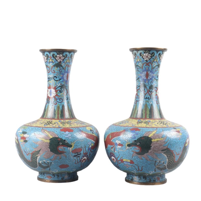 Cloisonn?? Dragon Vases (set) (1 of 6)