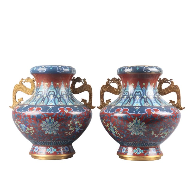 Cloisonn?? Dragon-Handle Vases (set) (1 of 6)