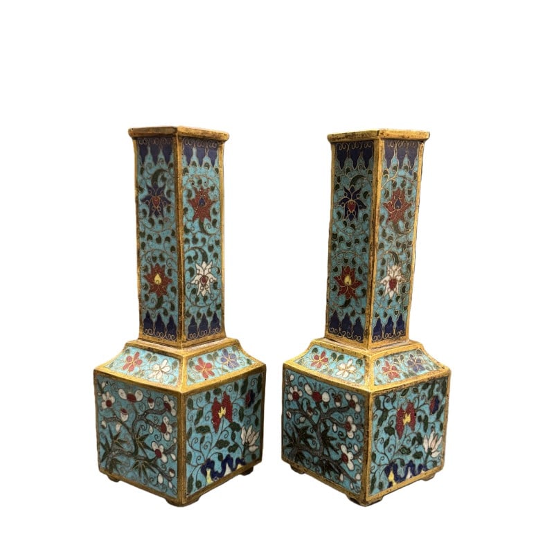 Ming Jingtai Cloisonn?? Square Vases (set) (1 of 5)