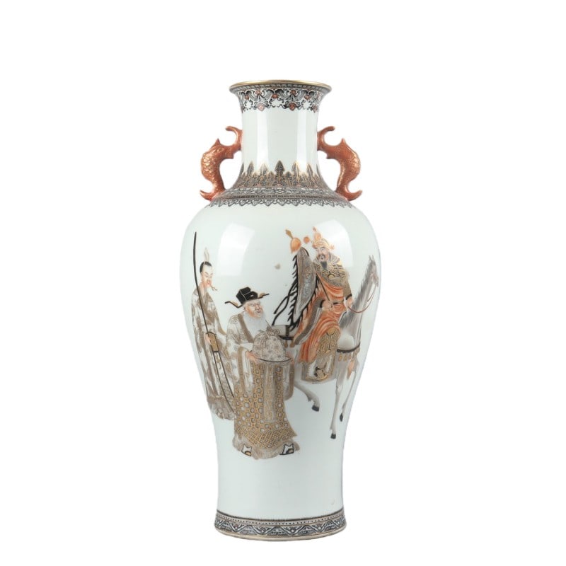 Qianlong Period Figure Story Fish-handle Vase: H 45cm Diameter 20cm