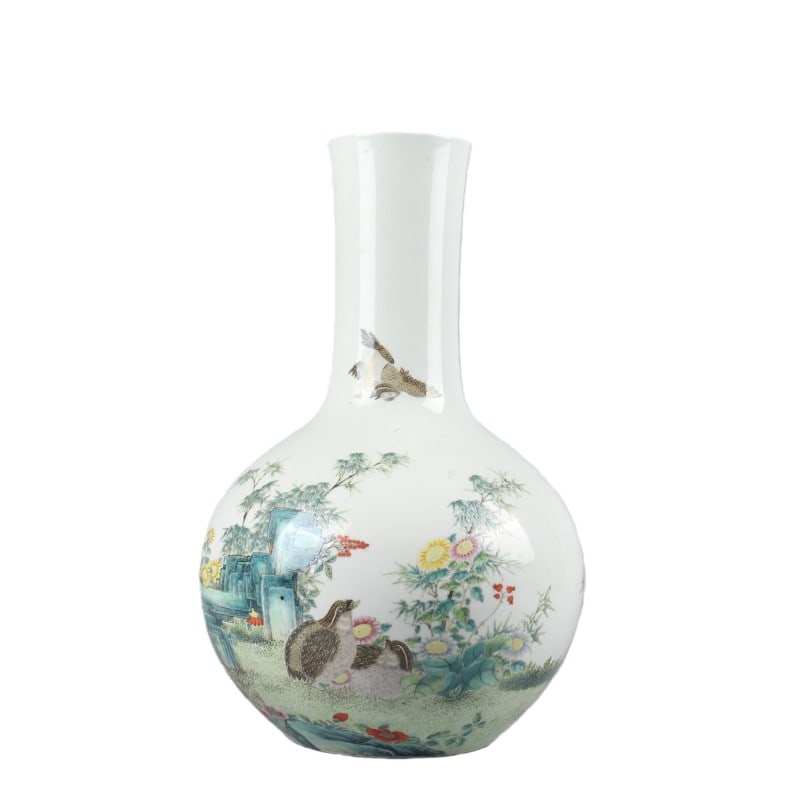 Yongzheng Period Famille Rose Bird-and-Flower Tianqiuping Vase (1 of 7)