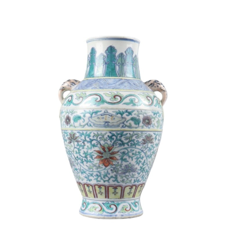 Kangxi Period Doucai Floral Zun Vessel: H 28cm Diameter 15cm