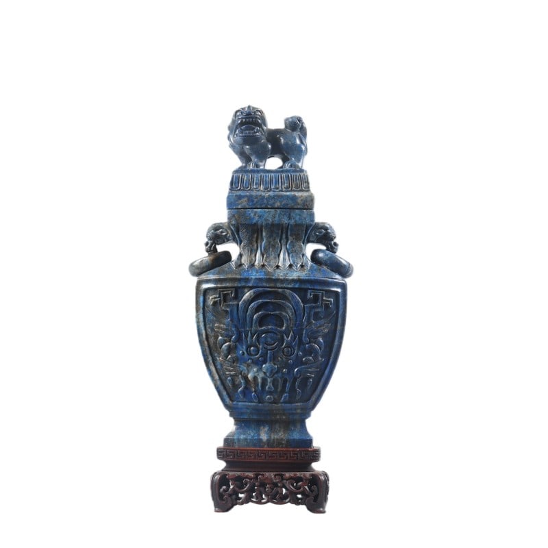 Lapis Lazuli Beast-handle Eared Vase: H 21cm W 8cm