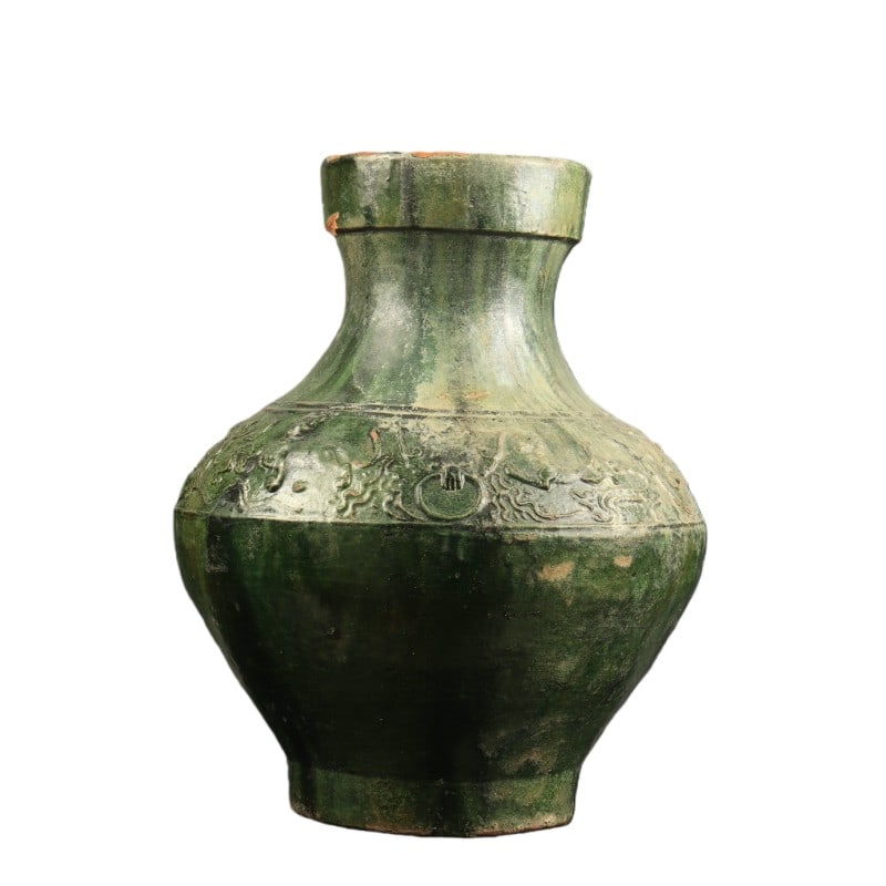 Green-glazed Beast-handle Jar: H 35cm Diameter 28cm