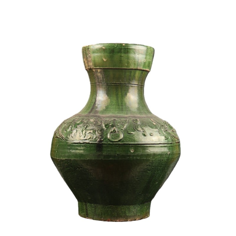 Green-glazed Beast-handle Jar: H 38cm Diameter 28cm