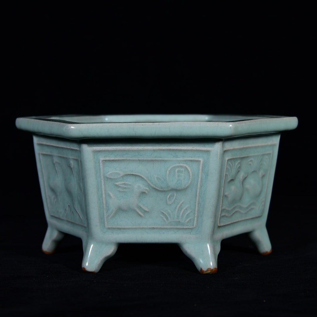 Longquan ware hexagonal brush washer - 2