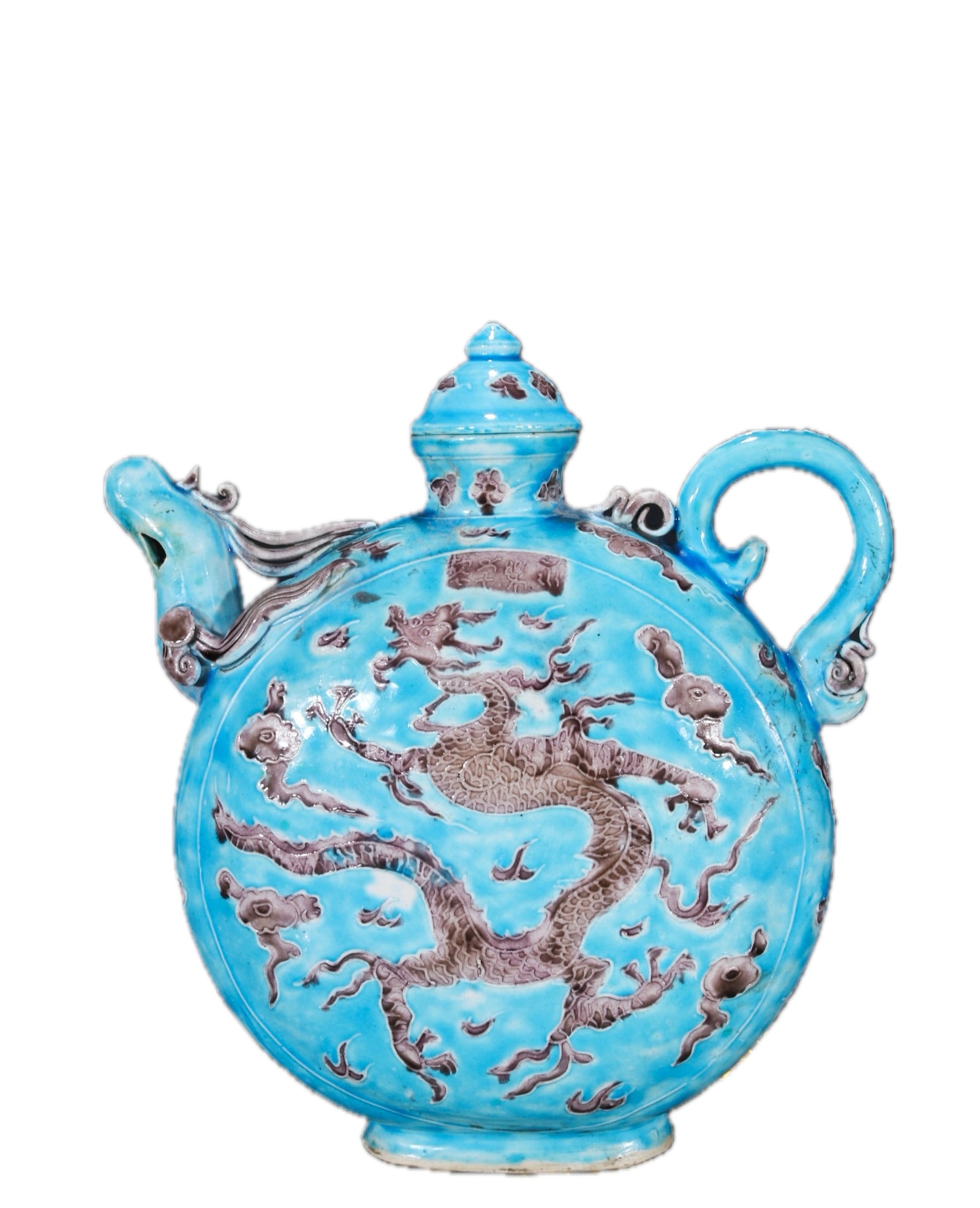 Formerly in the collection, marked "Made in the Yongle Period" Fahua enamel eggplant purple glaze (1 of 9)