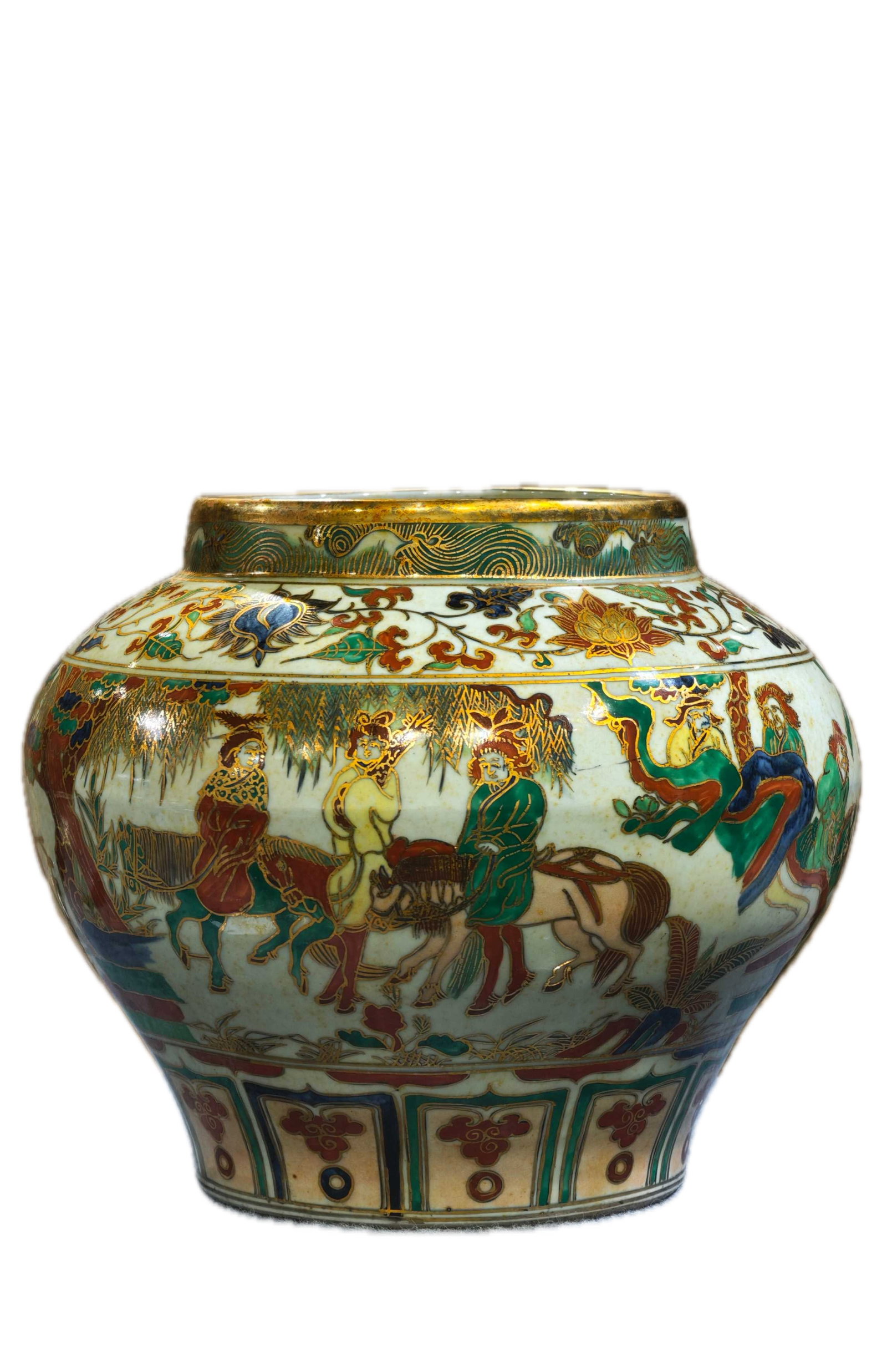 A polychrome gilt jar with a story of Zhaojun leaving the border, dating from the eighth year of the (1 of 10)
