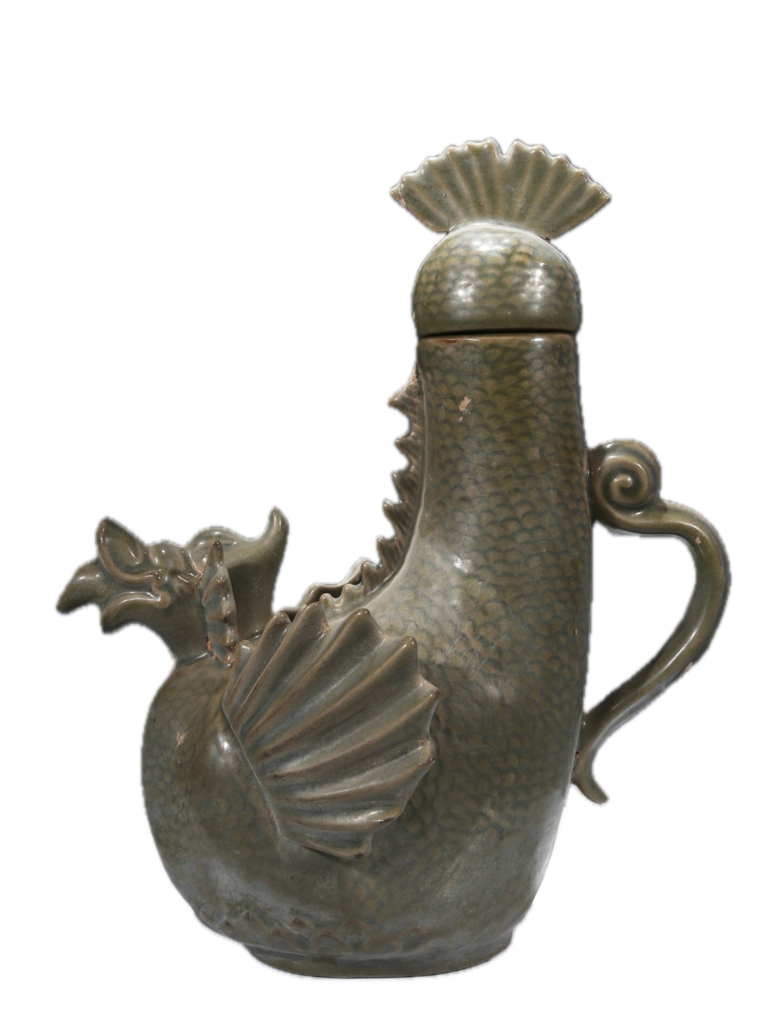 Formerly in the collection of a Song Dynasty Yue ware celadon carved and sculpted chicken-head ewer (1 of 9)