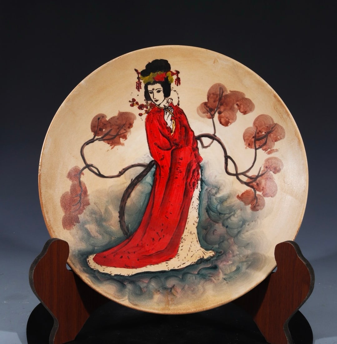 A collection of late Qing dynasty folk song-themed hand-painted beauty plates (1 of 9)