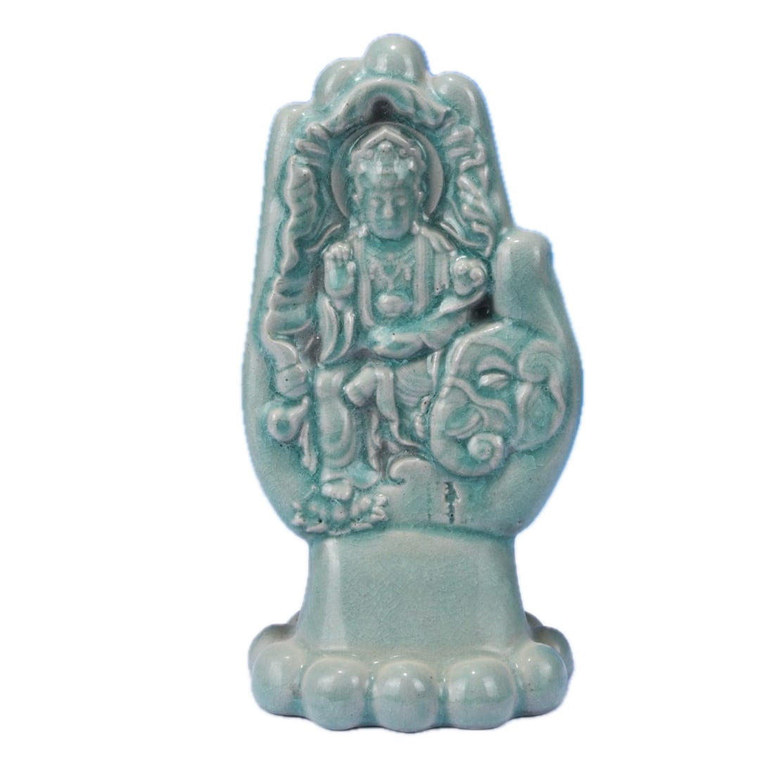 Former collection of Ru ware celadon Buddha hand sculpture: Formerly in the collection of Ru ware celadon-glazed Buddha's hand sculpture, 22 cm high and 12 cm wide Provenance:From a noted private collection in Bavaria, Germany. We warmly invite collectors, col