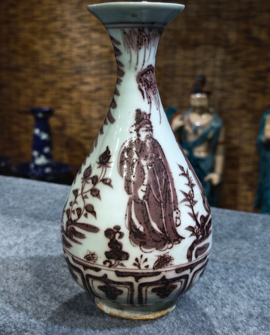 A Yuan Dynasty Ma Cang clay underglaze red vase depicting figures and stories, formerly in the (1 of 9)