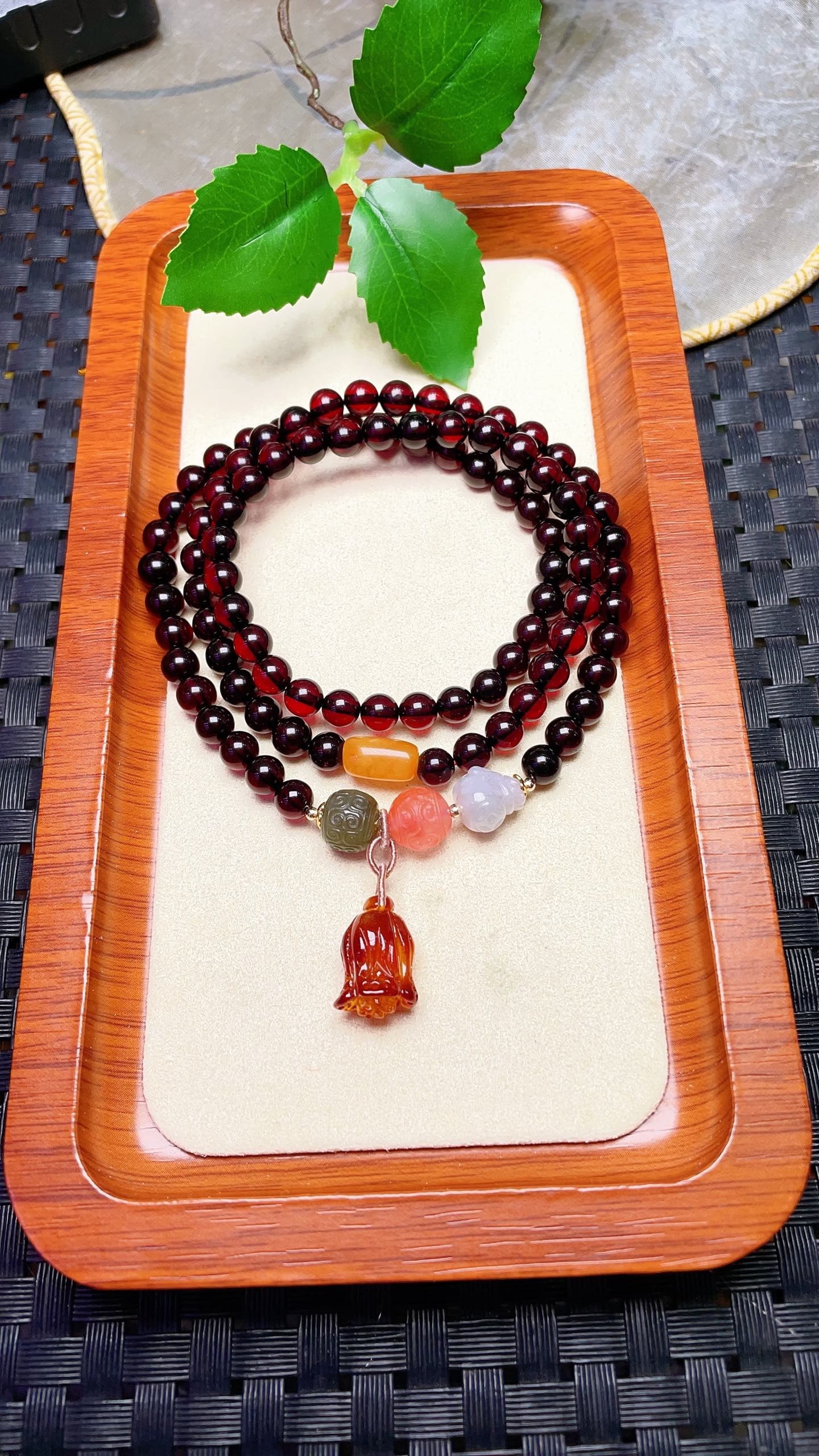Original handmade custom natural blood amber three-strand bracelet (1 of 6)