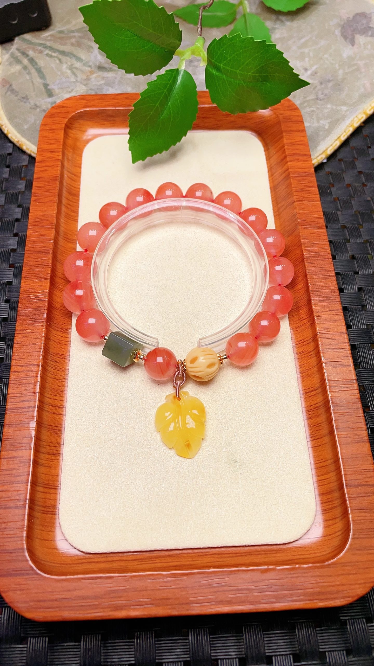 Original handmade custom natural red agate bracelet (1 of 6)