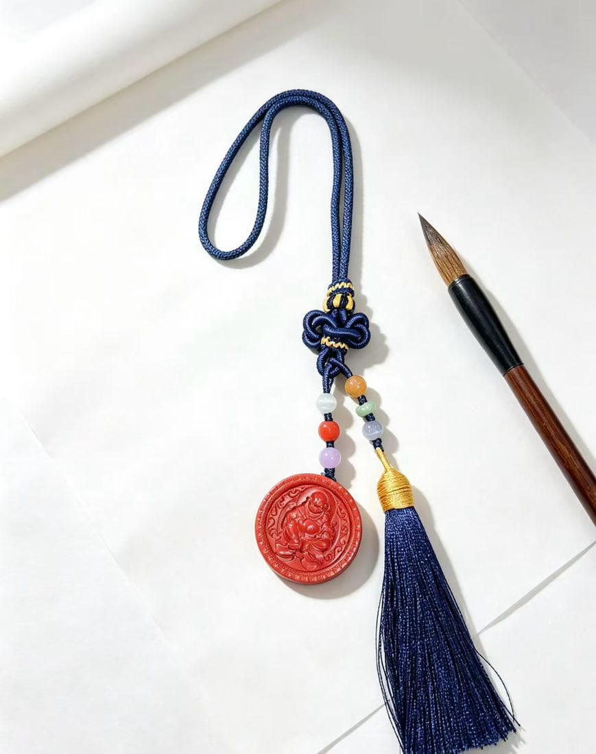 Red Sandalwood Buddha Car Pendant: Little White Cinnabar Brings Blessings Home (New Style) Red Cinnabar Buddha Car Pendant Dimensions: 30.4 x 6.6 meters Provenance:Private collection from a professor in University of Oxford. We warmly 