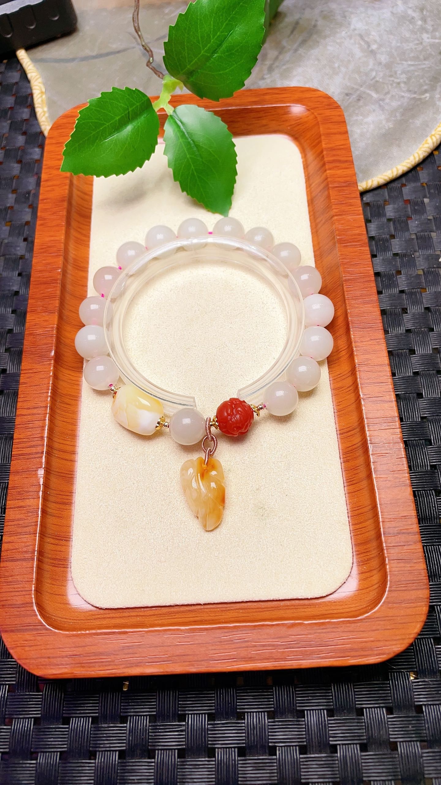 Original handmade custom natural Hetian jade lotus root powder bracelet (1 of 6)