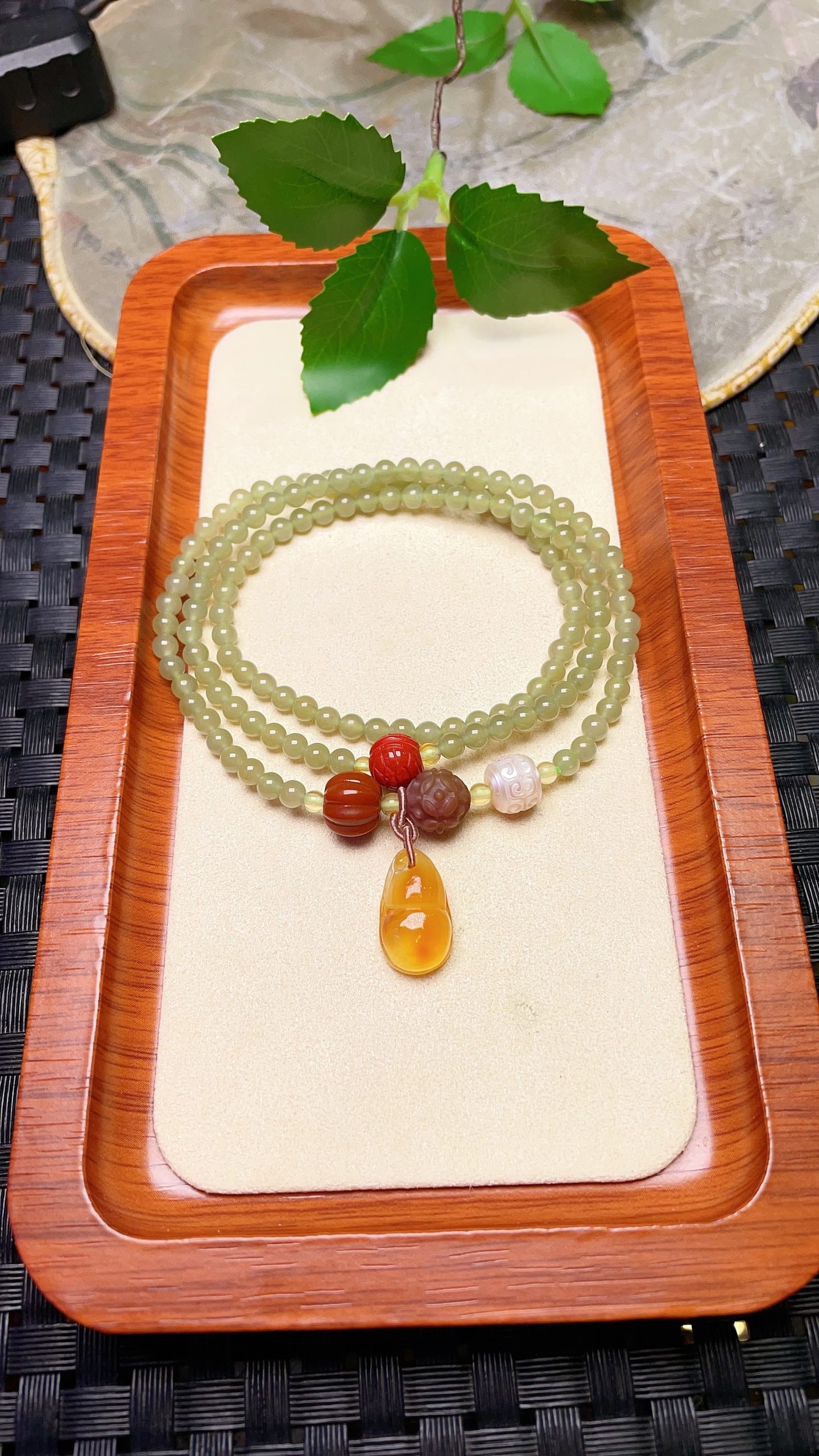 Original handmade custom natural jade three-strand bracelet (1 of 6)