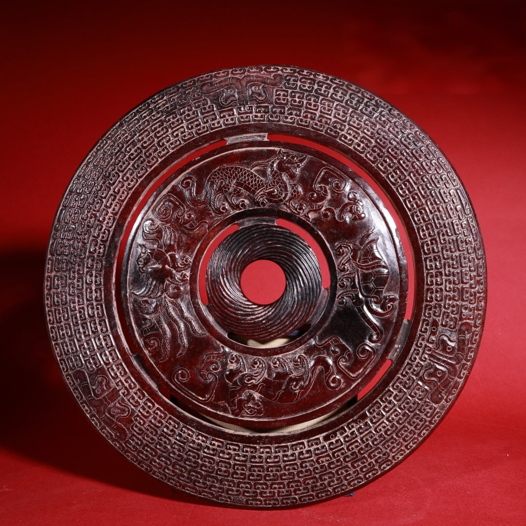 Warring States and Han Dynasty Hetian jade black lacquer antique mercury-stained skin double-sided (1 of 9)